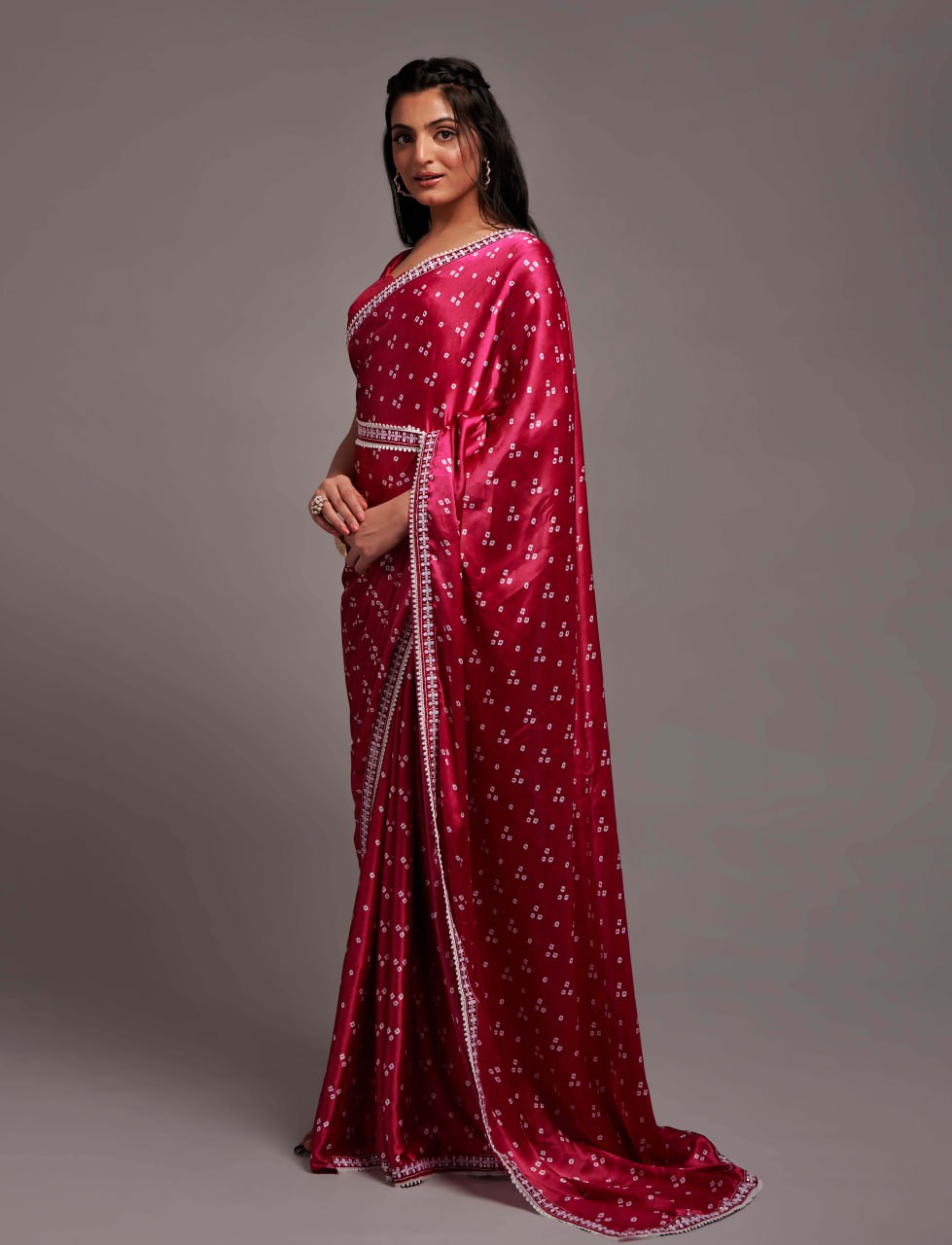 Designer Digital Print Bhandhani Saree with lace border