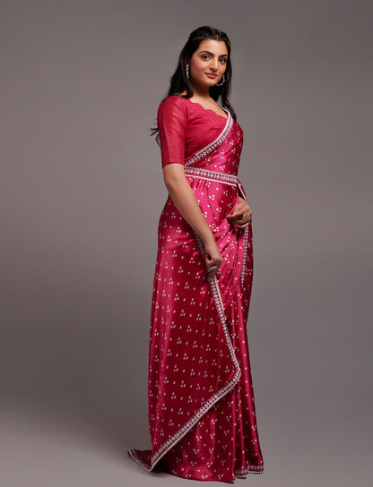Designer Digital Print Bhandhani Saree with lace border