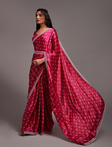Designer Digital Print Bhandhani Saree with lace border