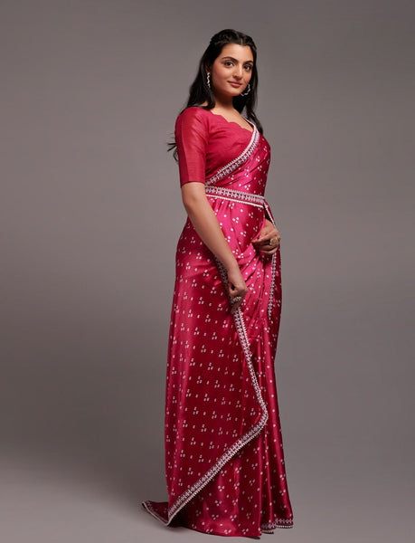 Designer Digital Print Bhandhani Saree with lace border