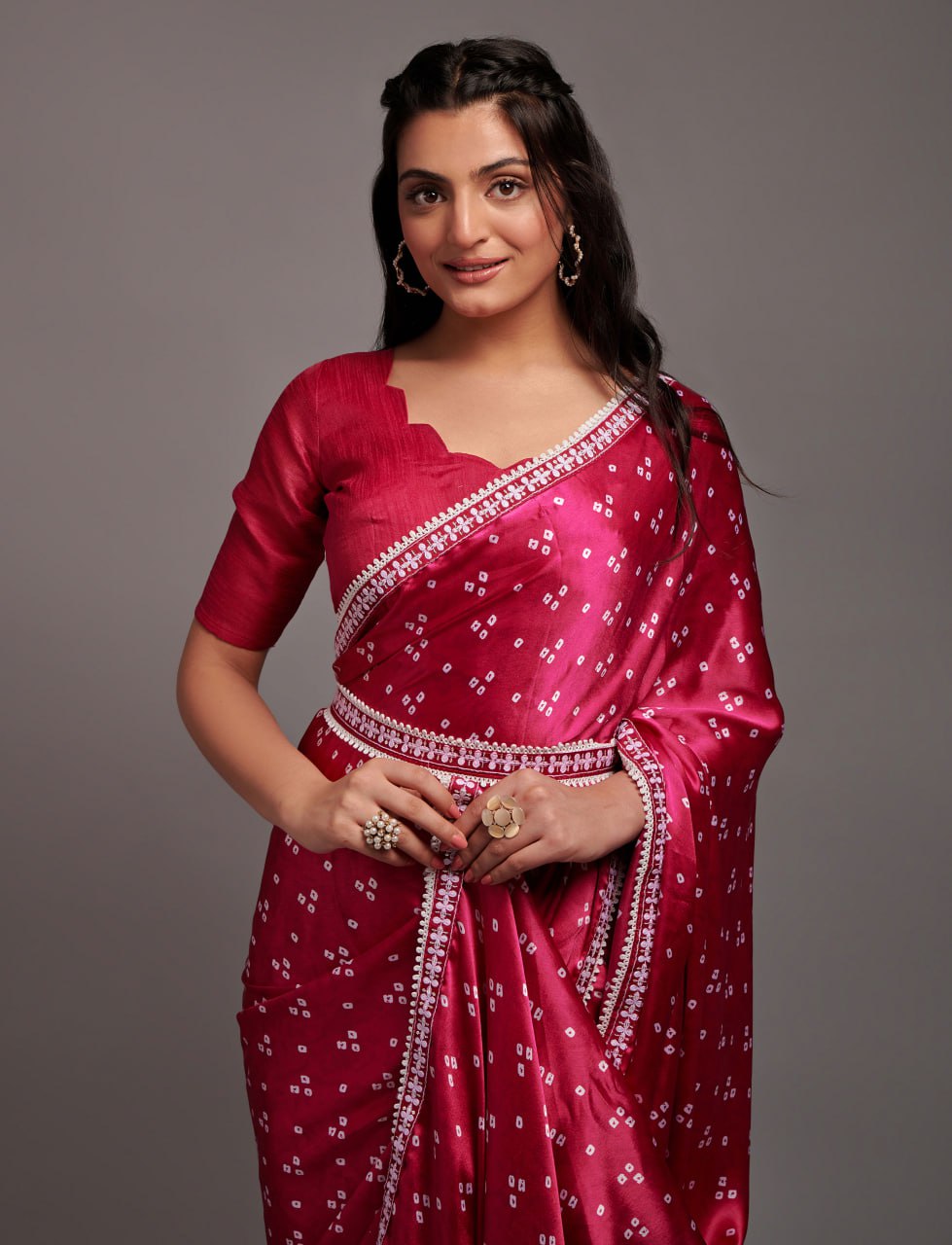 Designer Digital Print Bhandhani Saree with lace border