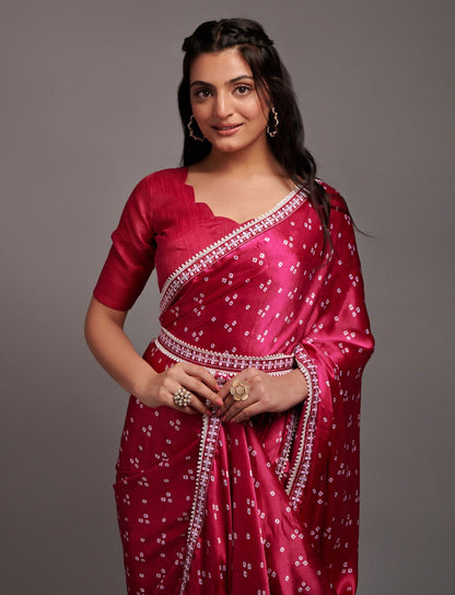 Designer Digital Print Bhandhani Saree with lace border