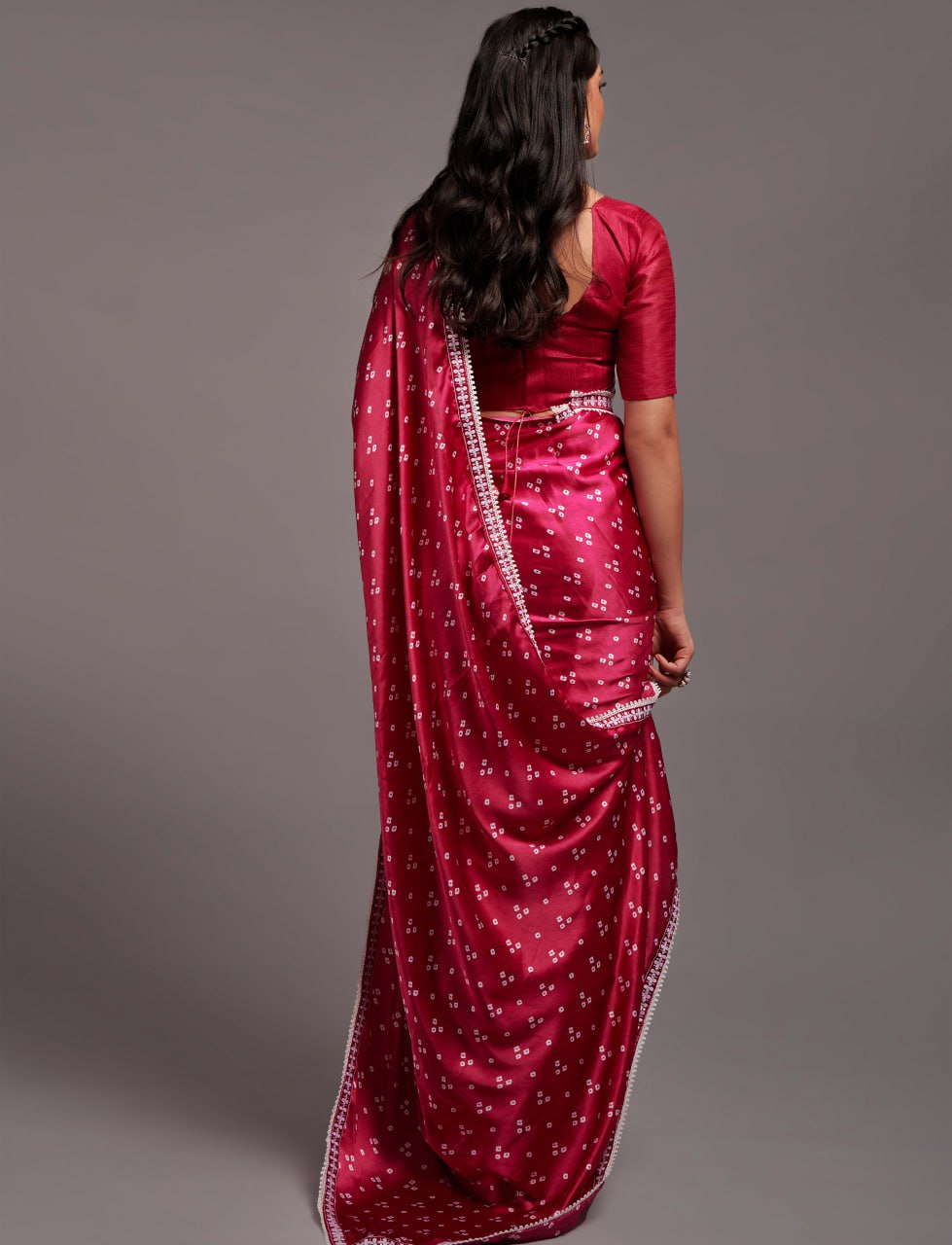 Designer Digital Print Bhandhani Saree with lace border