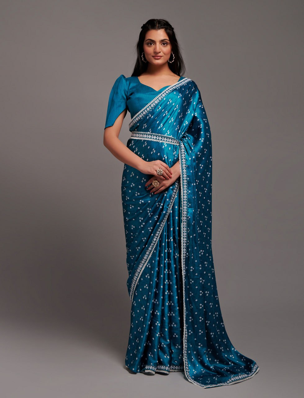 Designer Digital Print Bhandhani Saree with lace border