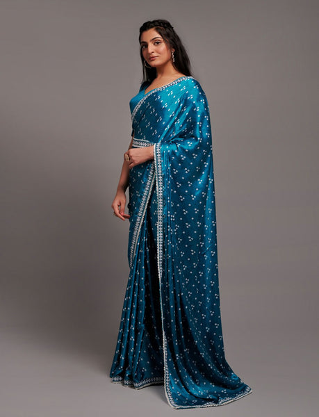 Designer Digital Print Bhandhani Saree with lace border