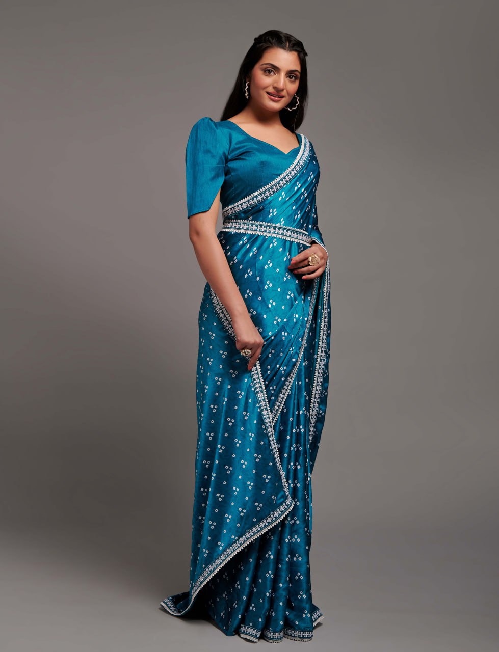 Designer Digital Print Bhandhani Saree with lace border