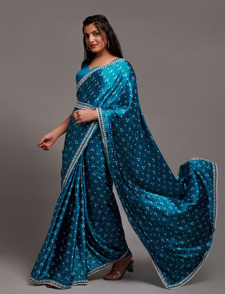 Designer Digital Print Bhandhani Saree with lace border