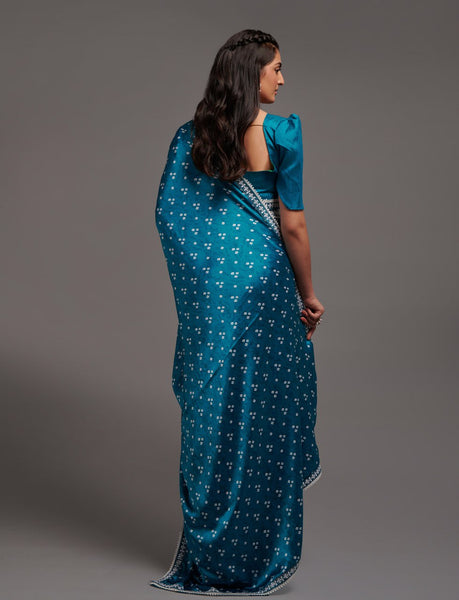 Designer Digital Print Bhandhani Saree with lace border