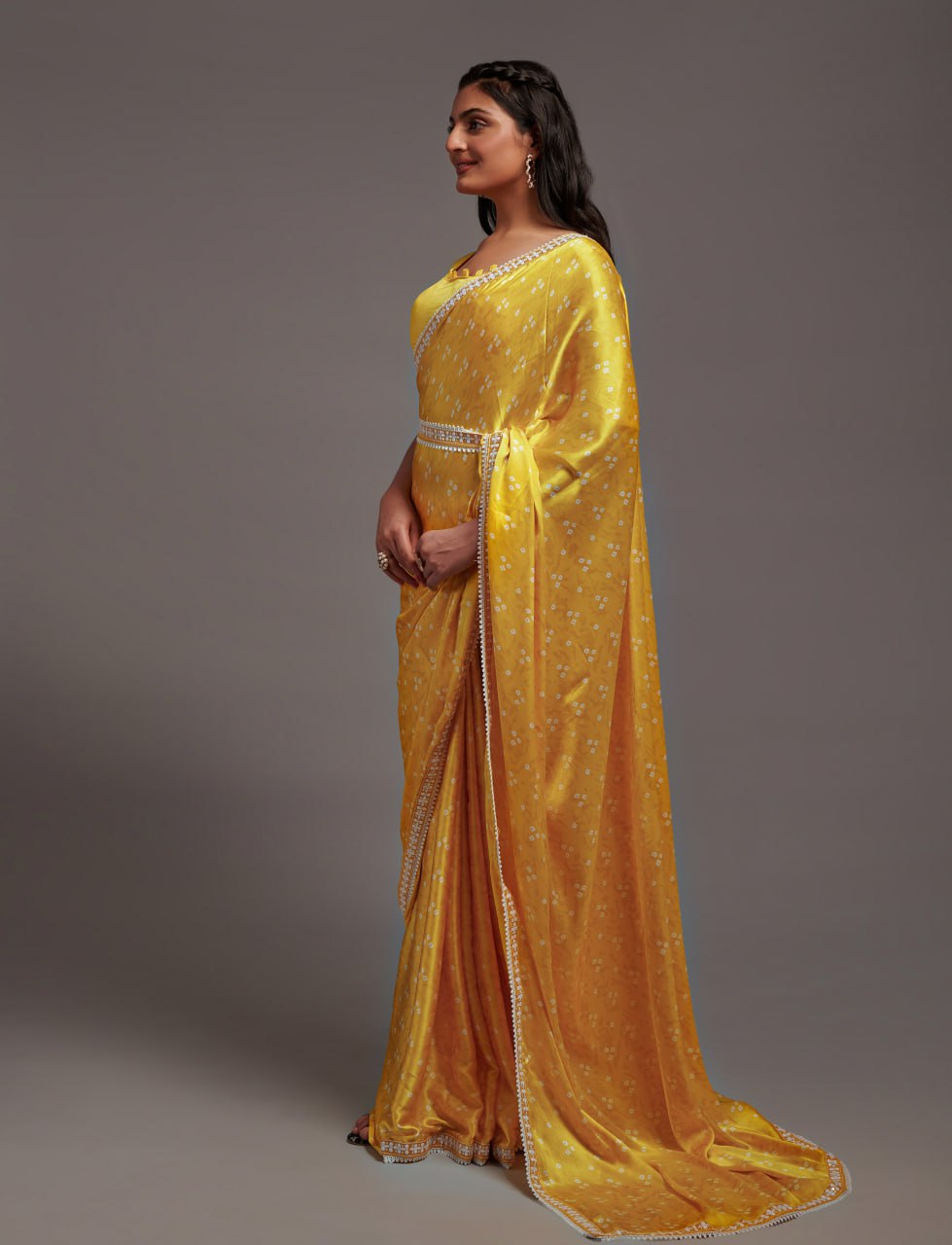 Designer Digital Print Bhandhani Saree with lace border