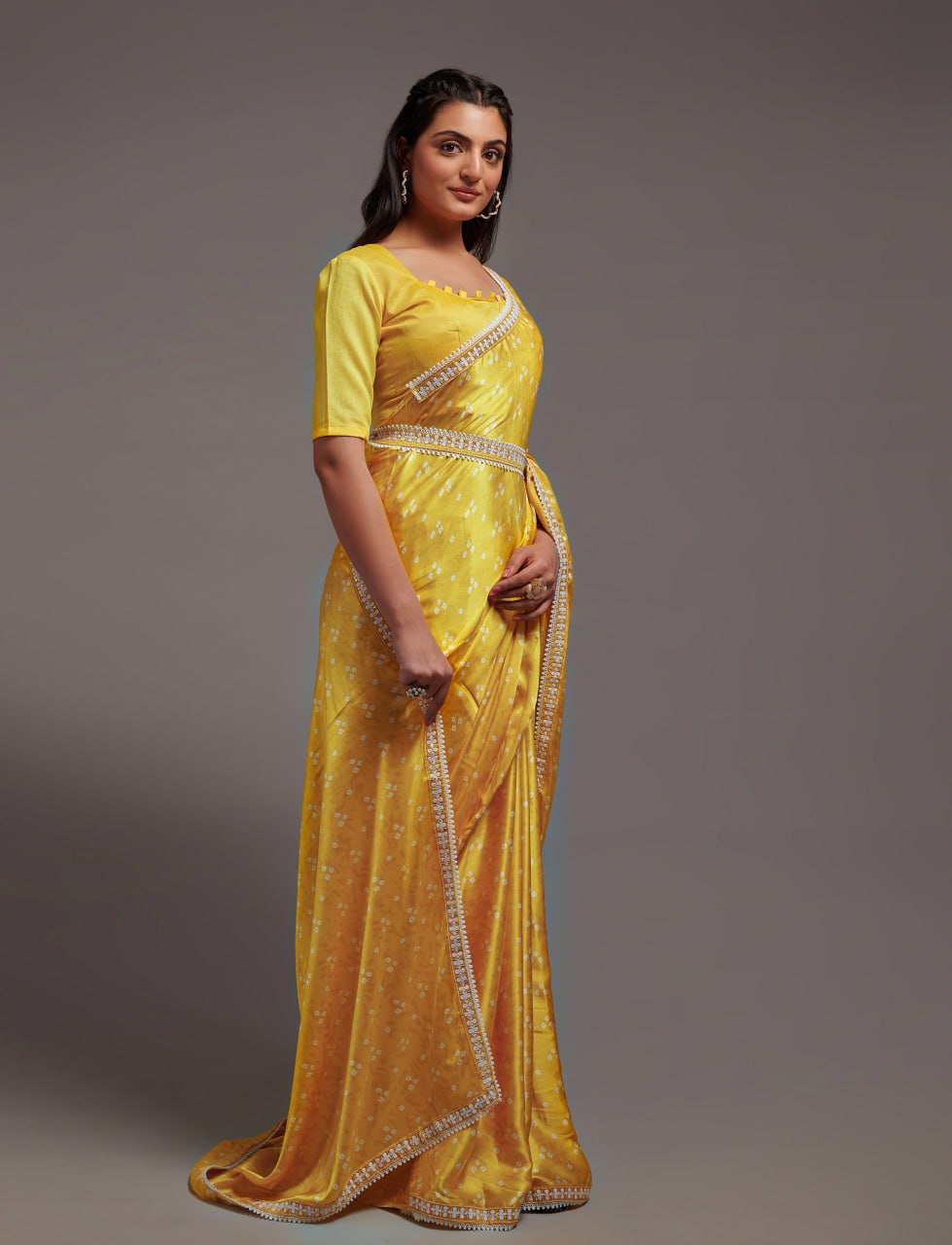 Designer Digital Print Bhandhani Saree with lace border