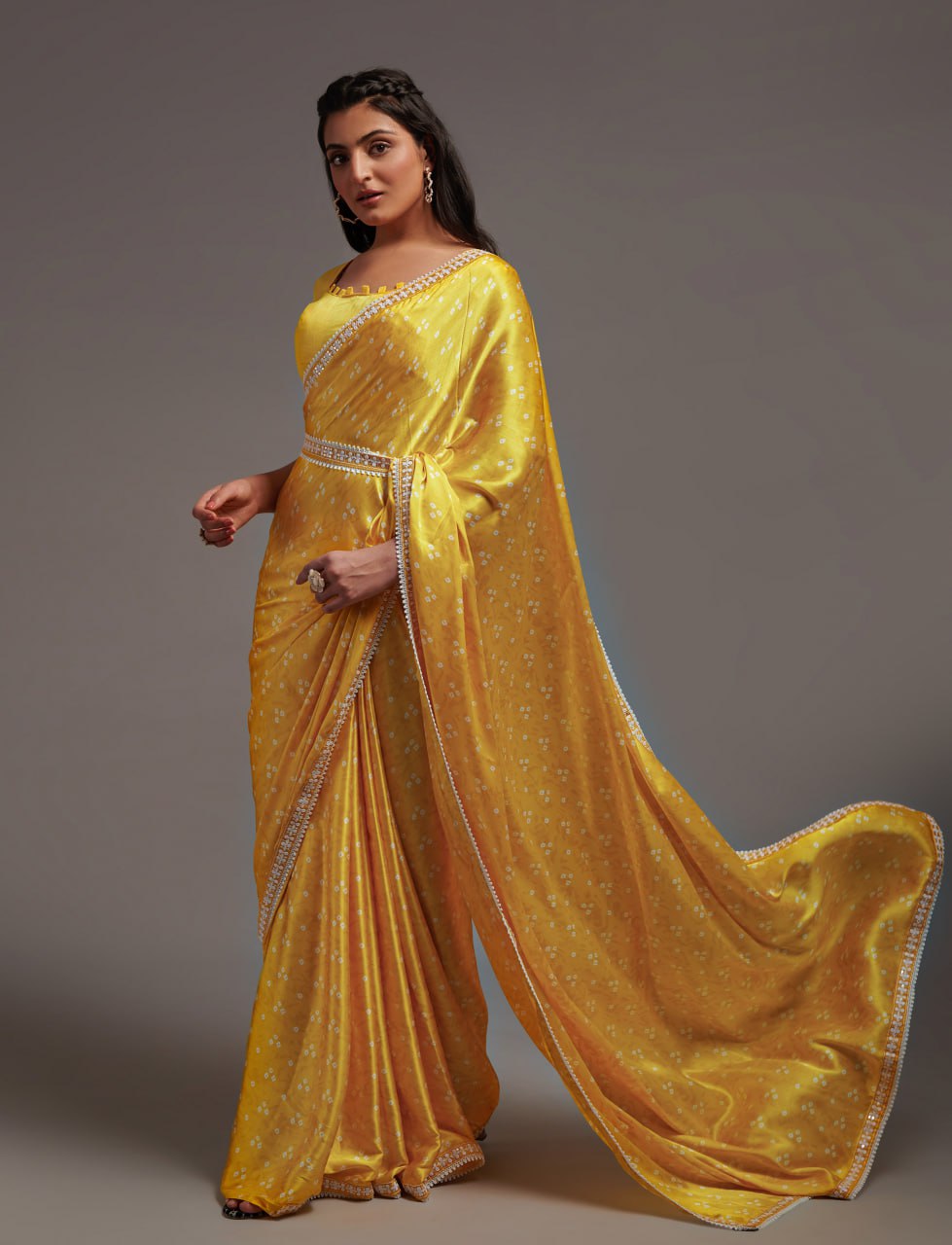 Designer Digital Print Bhandhani Saree with lace border