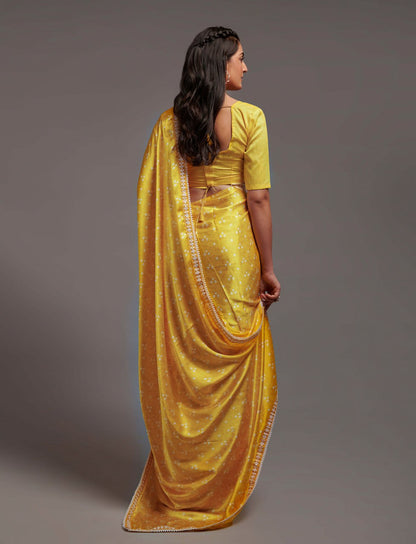 Designer Digital Print Bhandhani Saree with lace border