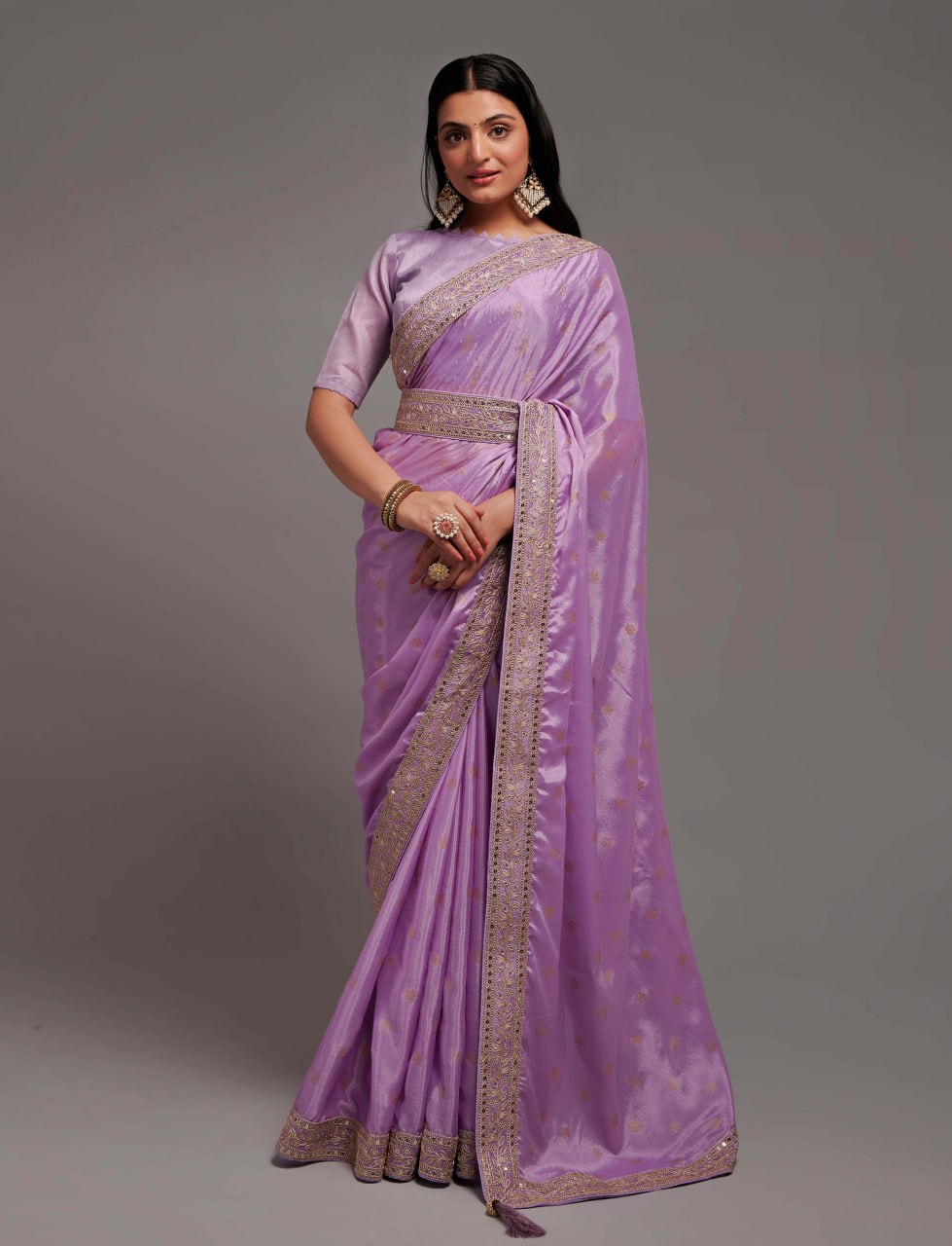 Chinon Silk Sequence Embroidered Work Saree with blouse