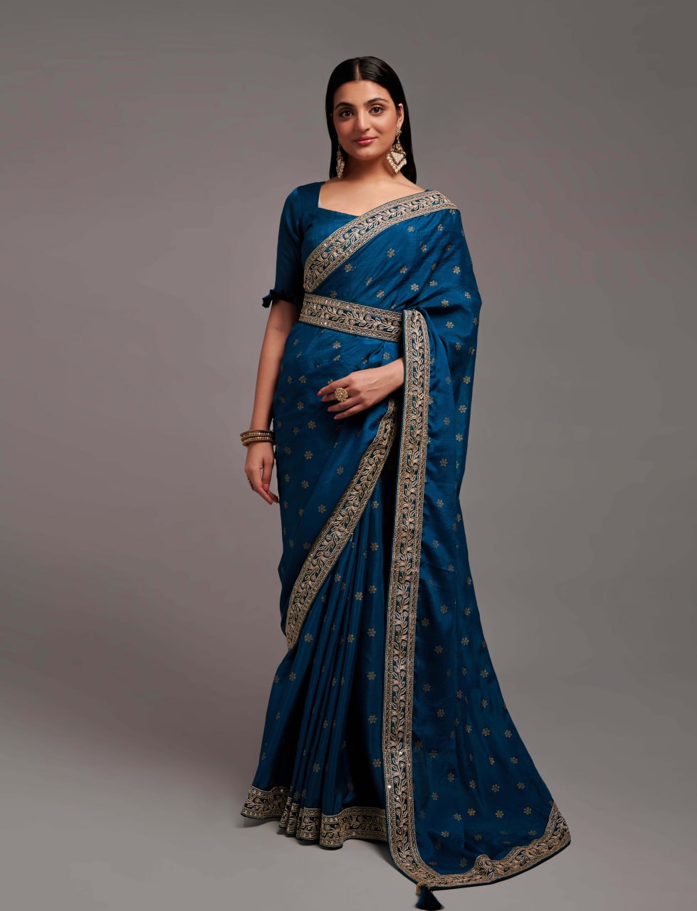 Chinon Silk Sequence Embroidered Work Saree with blouse