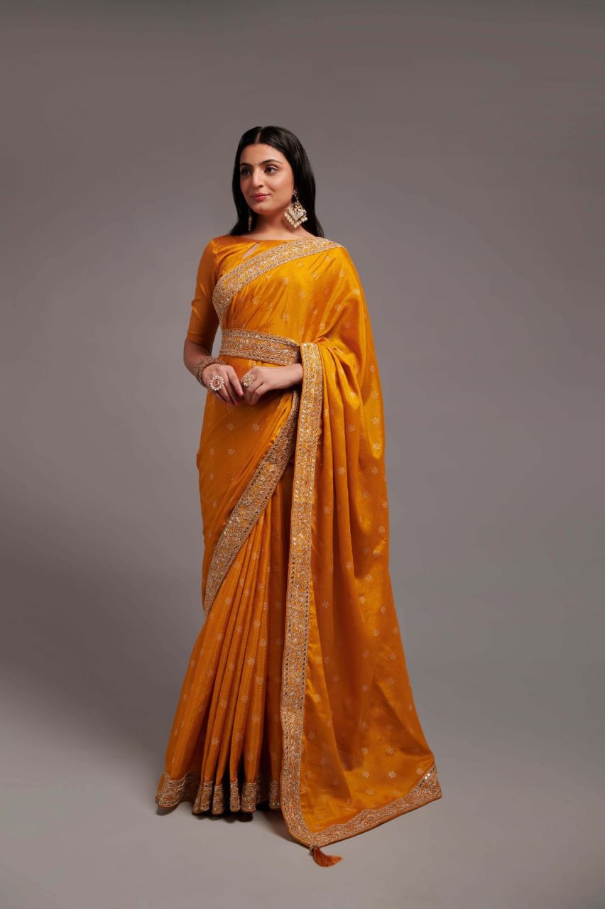 Chinon Silk Sequence Embroidered Work Saree with blouse