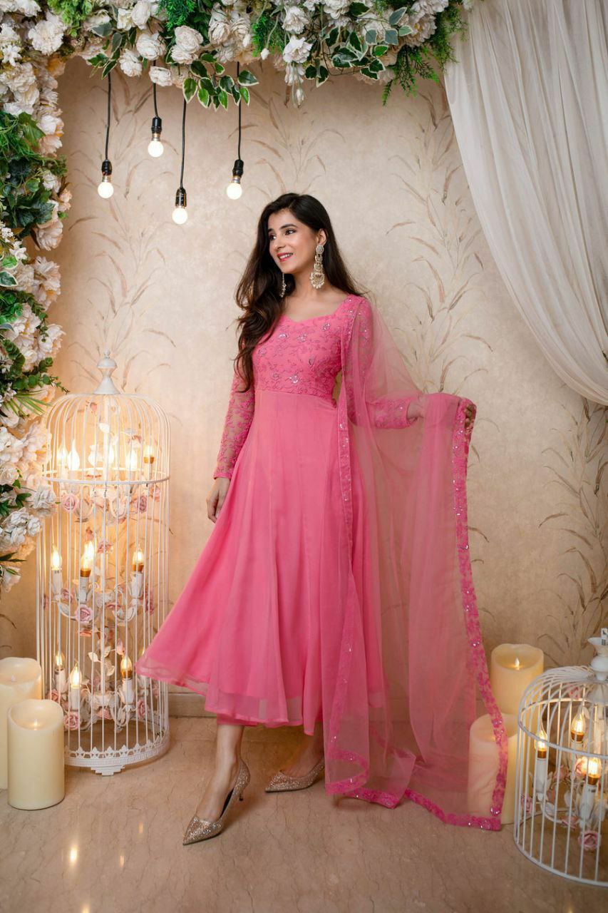 Georgette Gown with Heavy embroidery work with dupatta