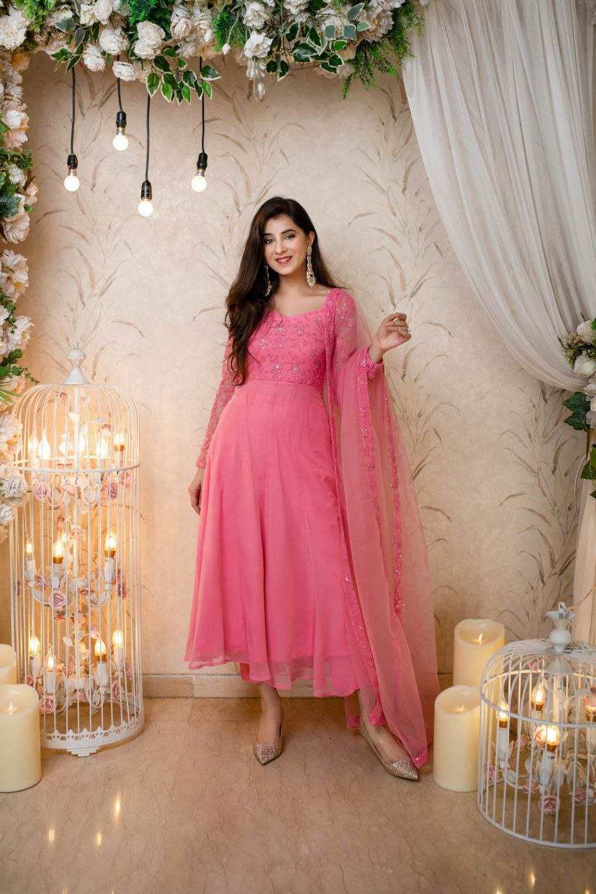 Georgette Gown with Heavy embroidery work with dupatta