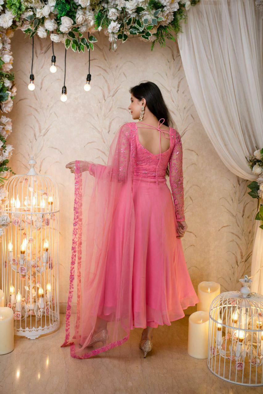 Georgette Gown with Heavy embroidery work with dupatta