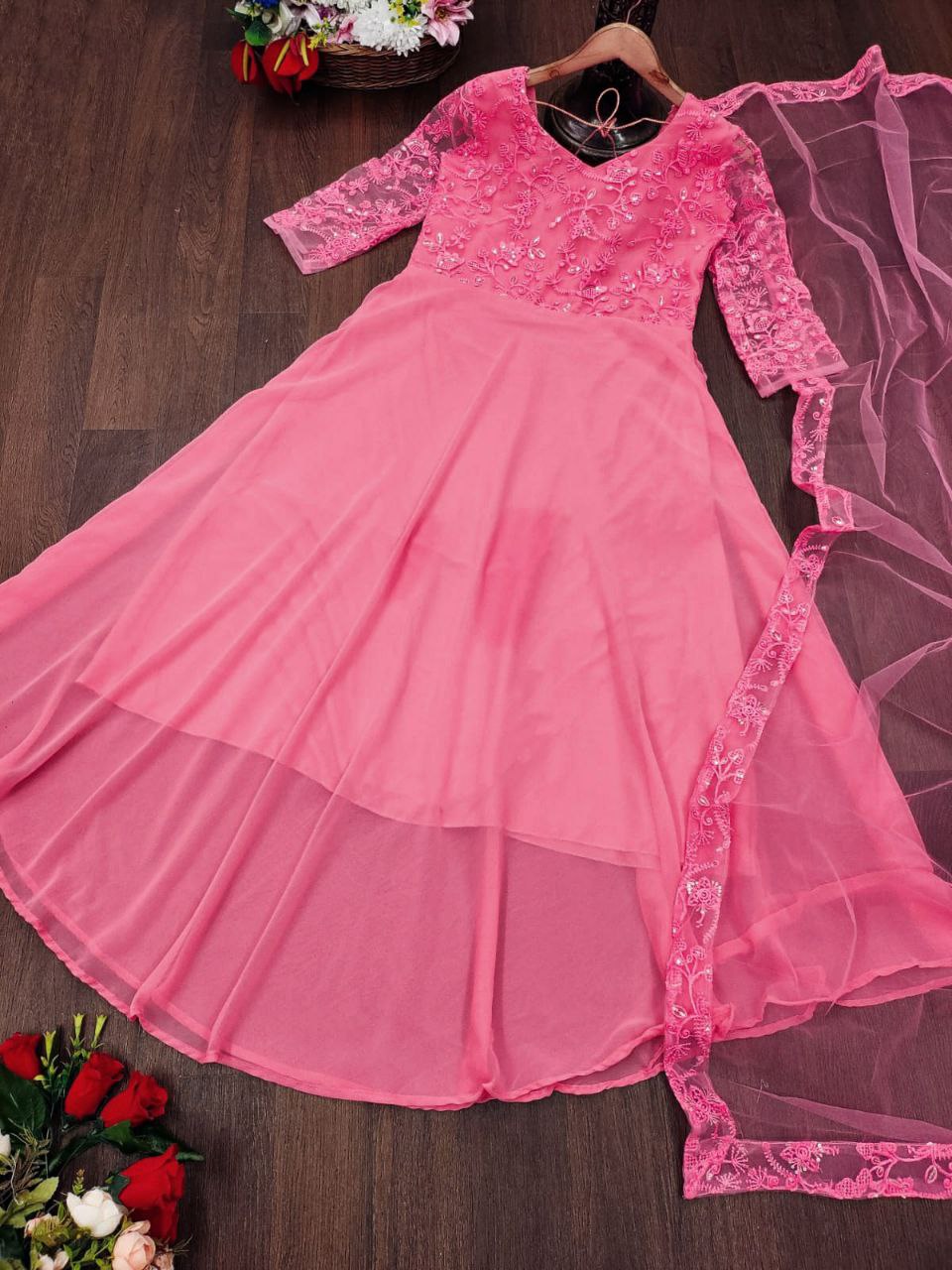 Georgette Gown with Heavy embroidery work with dupatta