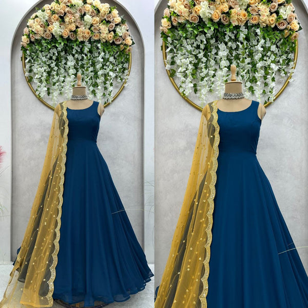 beautiful Designer Gown on Faux Georgette fabric with Inner and Dupatta soft net fabric