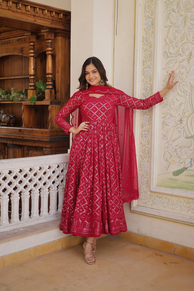 Beautiful Georgette Sequence Embroidery Work Gown With Dupatta