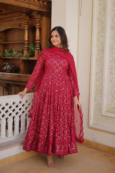 Beautiful Georgette Sequence Embroidery Work Gown With Dupatta