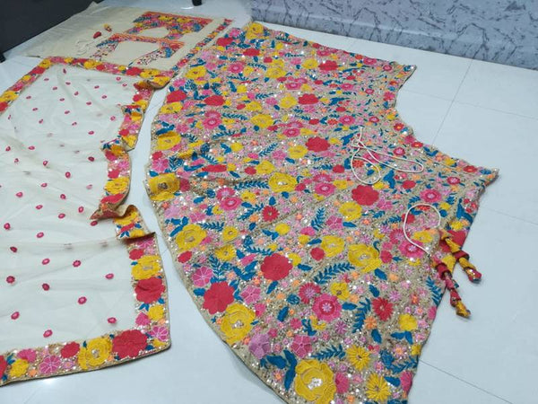 Wedding Wear Cream Lehenga Choli