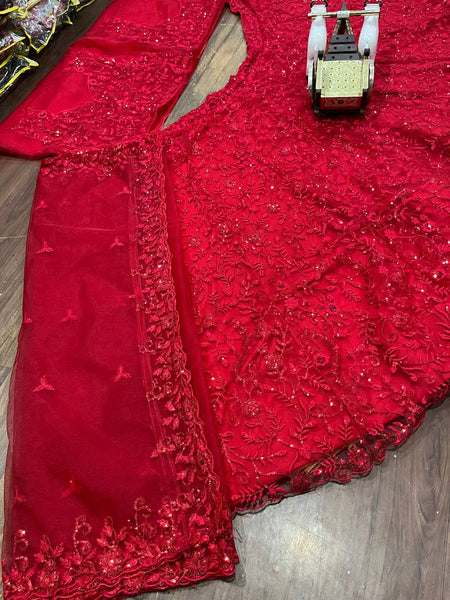 Latest Red Color Net Lehenga Choli For Women