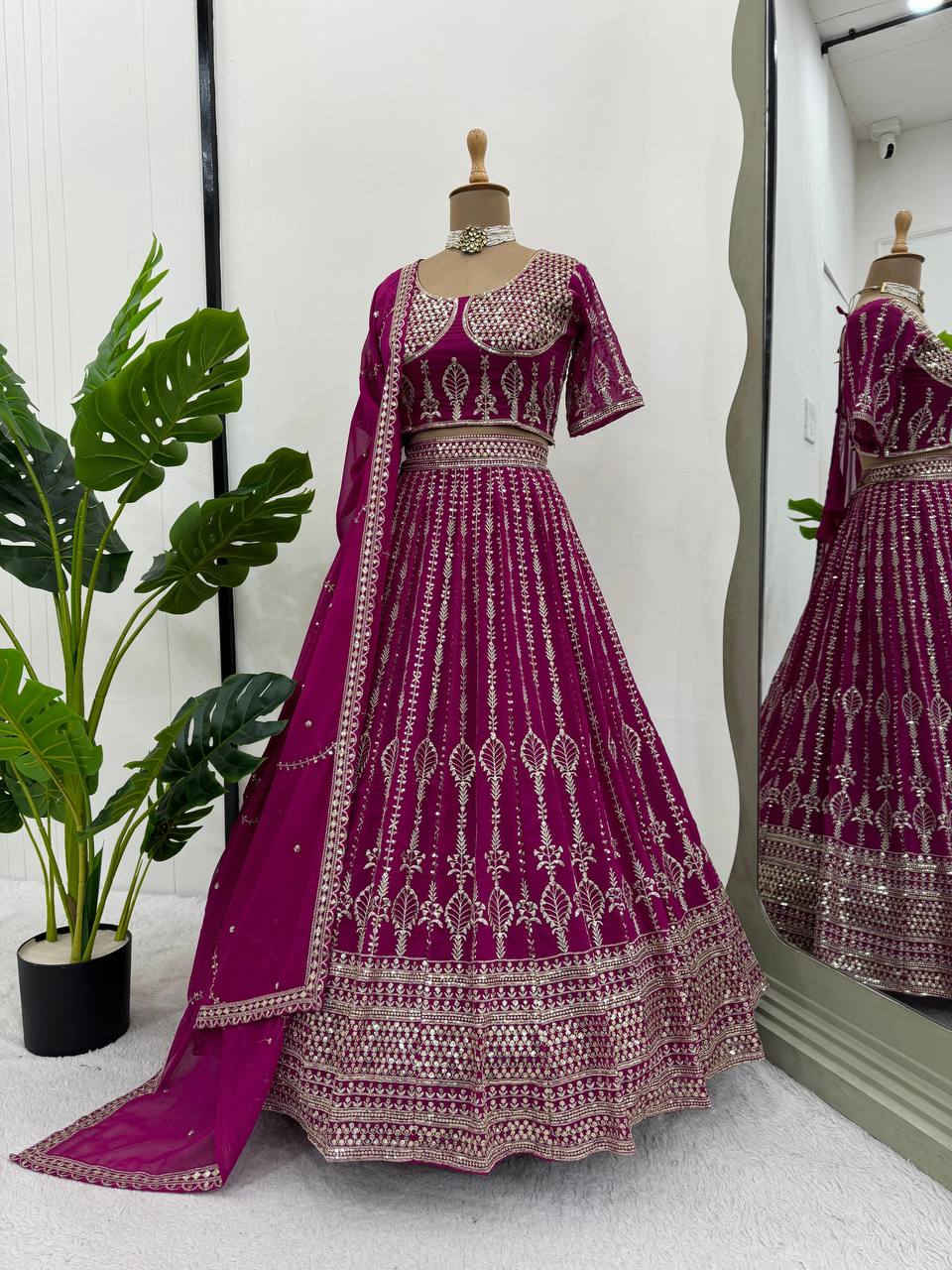 Magenta Rani Color Lehenga Choli For Women