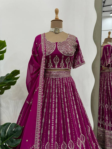 Magenta Rani Color Lehenga Choli For Women