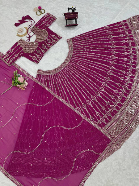 Magenta Rani Color Lehenga Choli For Women