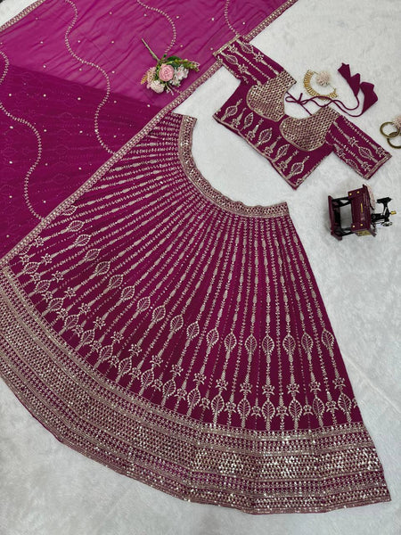 Magenta Rani Color Lehenga Choli For Women