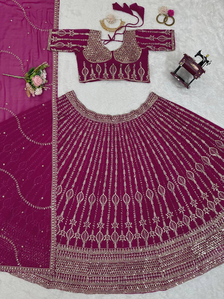 Magenta Rani Color Lehenga Choli For Women