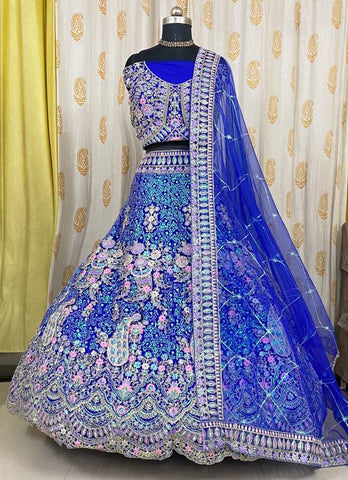 Royal Blue Color Net Latest Lehengas For Women
