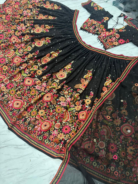 Latest Black Color Sequence Georgette Lehenga Choli