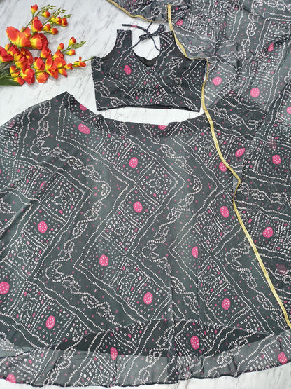 Designer Georgette Lehenga Choli with Printed Work & Lace Border Dupatta