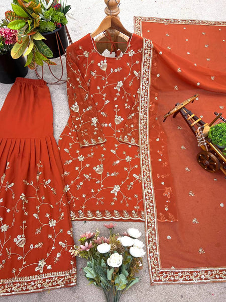 Designer Faux Georgette Sharara Set with Embroidery Sequence Work