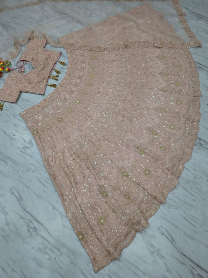 Premium Pink Faux Georgette Lehenga Choli with Heavy Sequins & Dori Embroidery | Wedding & Party Wear