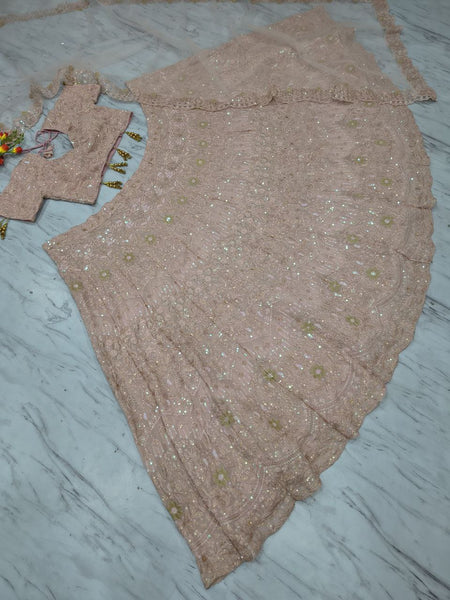 Premium Pink Faux Georgette Lehenga Choli with Heavy Sequins & Dori Embroidery | Wedding & Party Wear