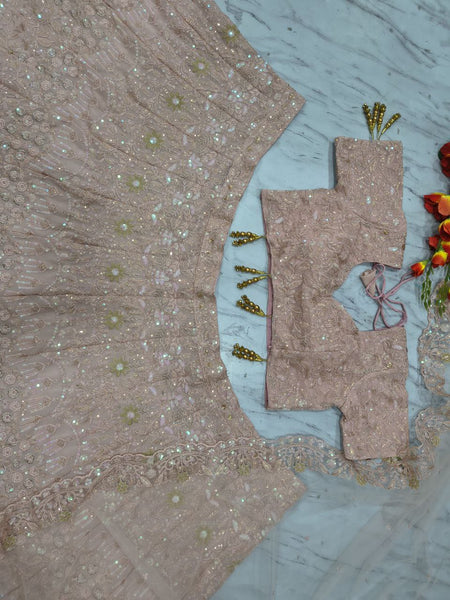 Premium Pink Faux Georgette Lehenga Choli with Heavy Sequins & Dori Embroidery | Wedding & Party Wear