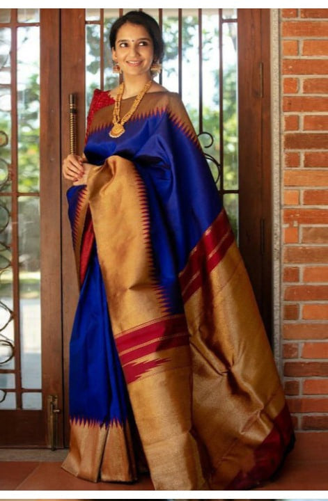 Latest Blue Party Wear Pallu & Jacquard Work On All Over The Saree