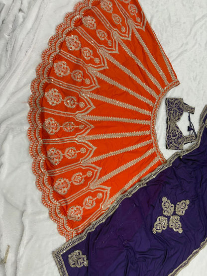Premium Two-Tone Silk Lehenga Choli with Heavy Embroidery & Sequins Work - Semi-Stitched Ethnic Wear