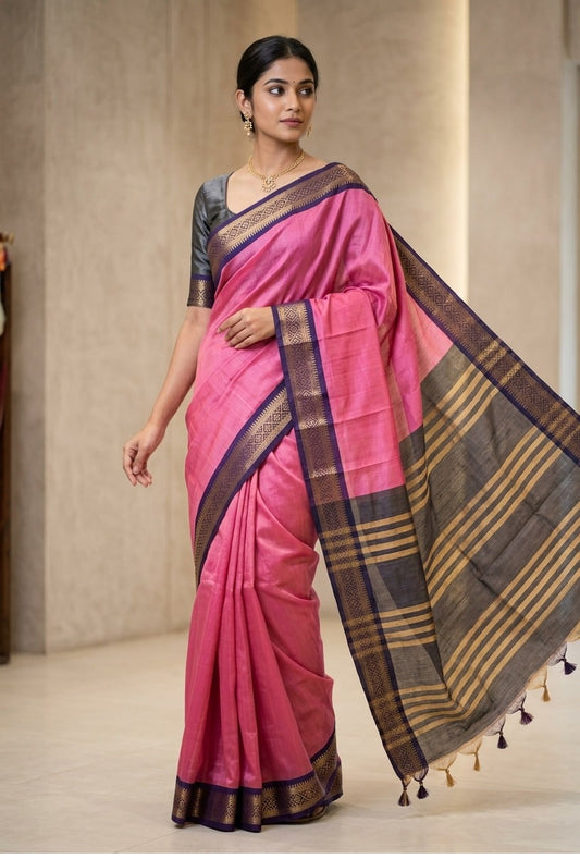 Pink blue silk saree