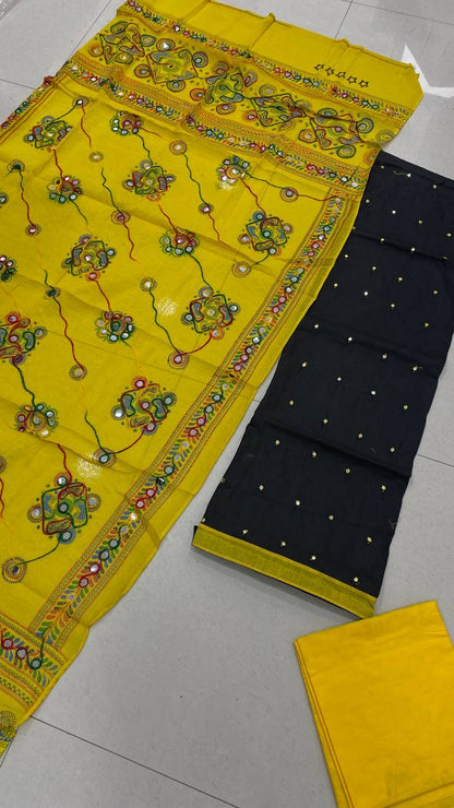 black cotton dress material with dupatta