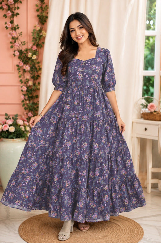 Purple Color Georgette Printed Gown