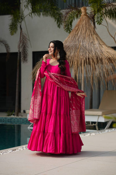 Trendy Roman Silk Chanderi Anarkali Suit