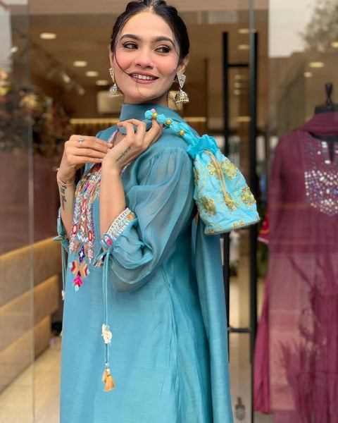 Chanderi Mirror Embroidered Salwar Suit
