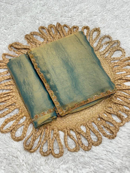 Latest Chiffon Shimmer Cut Dana Hand Work Saree Blouse