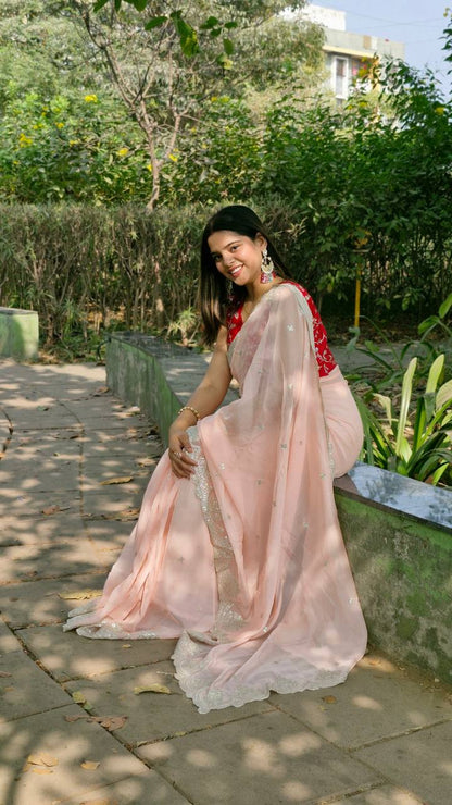 Organza Silk Sequence Work Saree Blouse