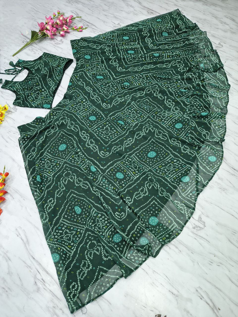 Designer Georgette Lehenga Choli with Printed Work & Lace Border Dupatta